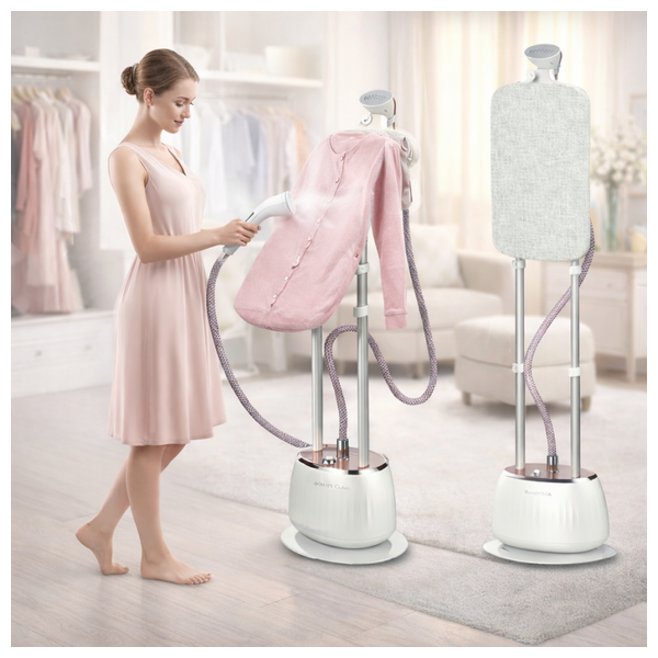 مكواة بخار الملابس سلفر كلاس - تصميم 2 في 1 مكواة بخار مع لوح مدمج - ارتفاع قابل للتعديل لمزيد من الراحة - أبيض