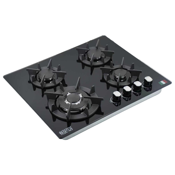 طباخ غازي داخلي مدمج ريجنسي - 4 شعلات - 60 سم - GB6038GB - زجاج اسود