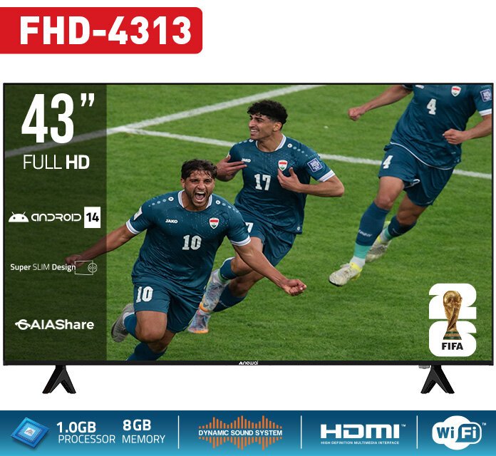 تلفزيون ذكي Full HD من نيوال بحجم 43 بوصة ونظام Android 14 - FHD-4313