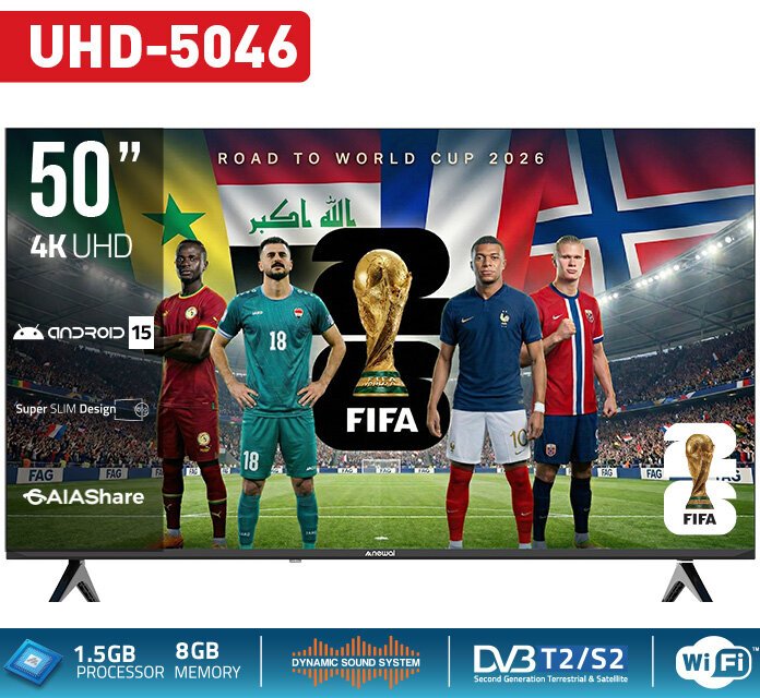 تلفزيون ذكي 4K UHD من نيوال بحجم 50 بوصة ونظام Android 15 - UHD-5046